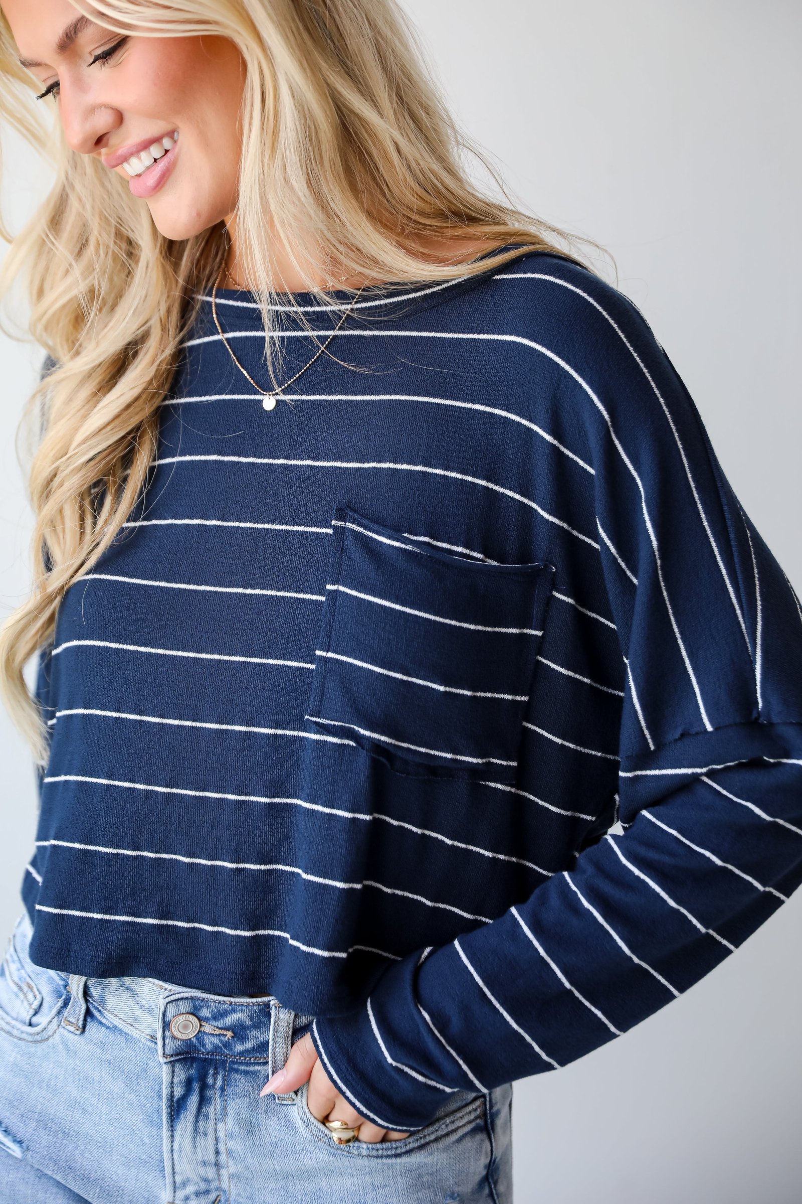 Cute Necessity Navy Striped Knit Top