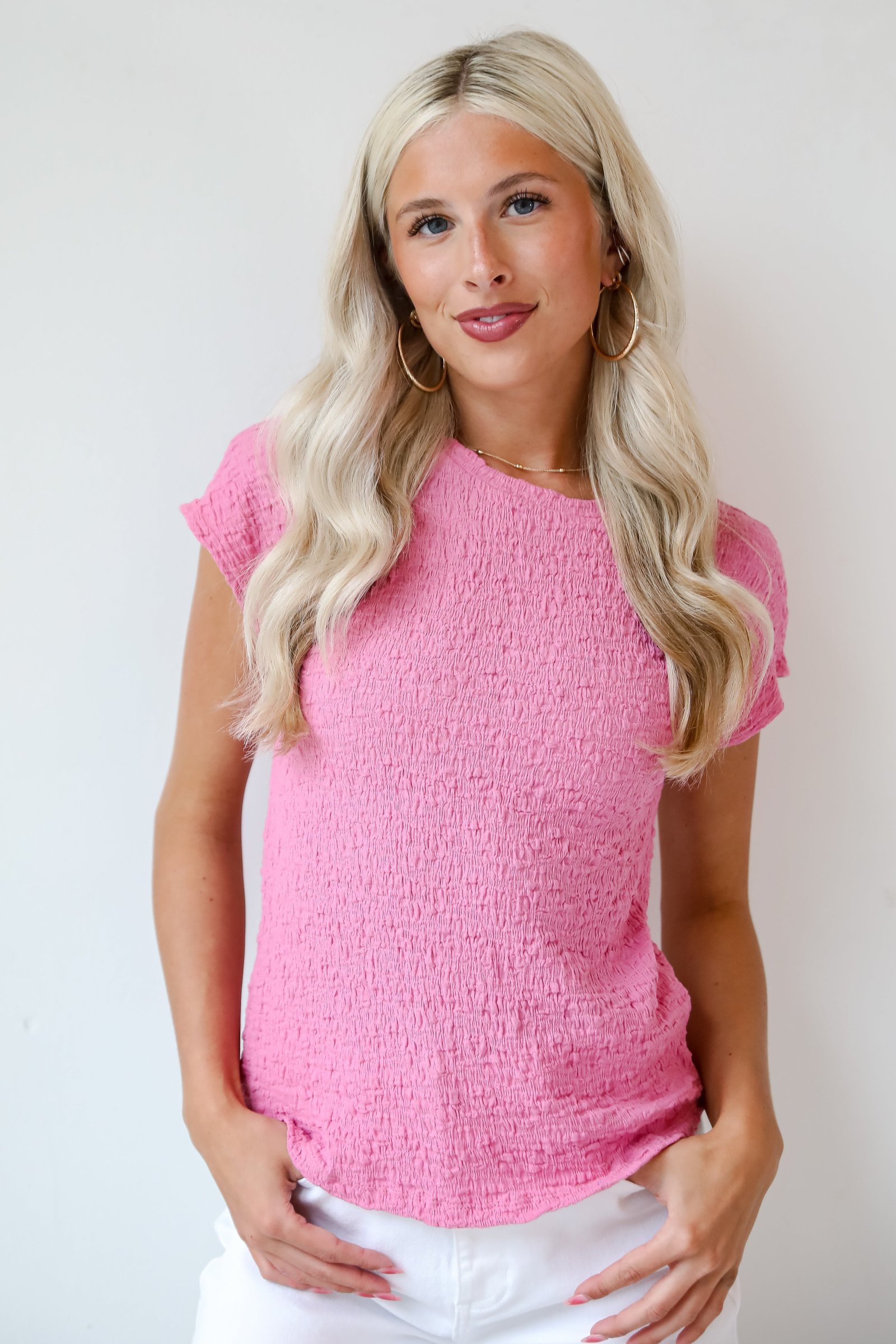 Macie Pink Textured Top - DU DEAL