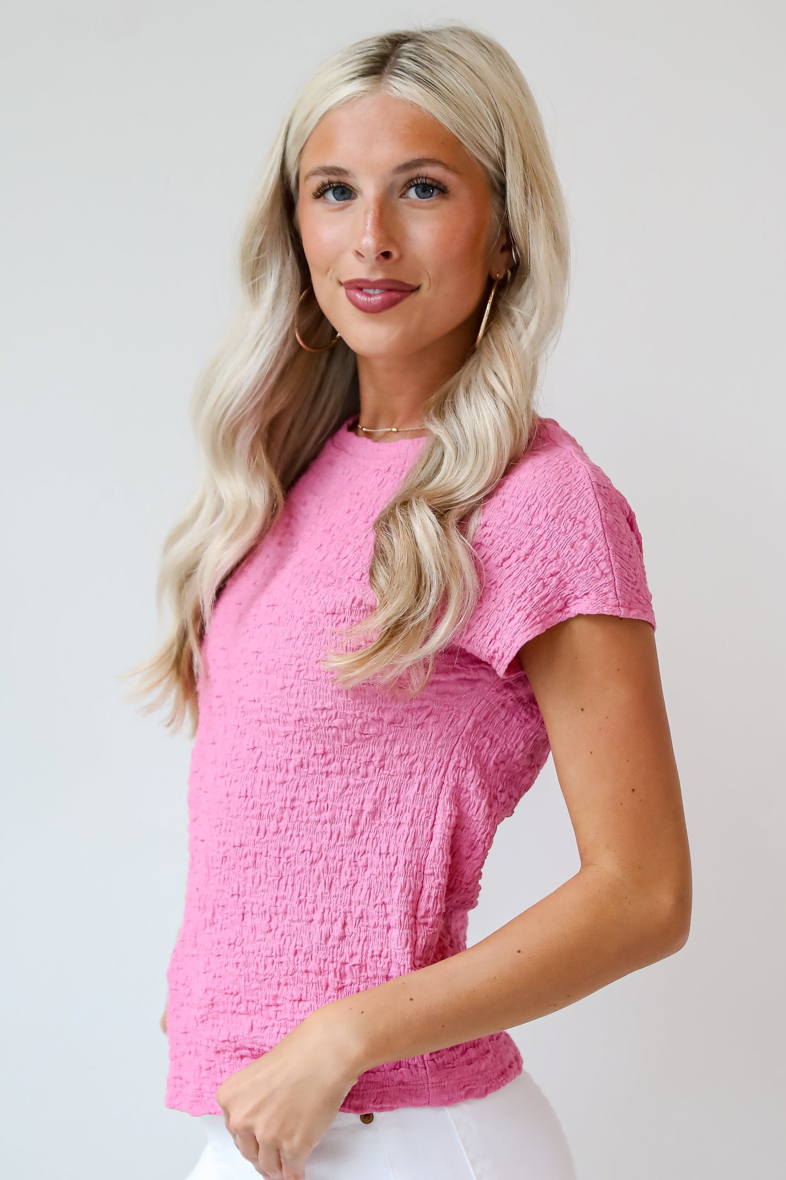 Macie Pink Textured Top - DU DEAL