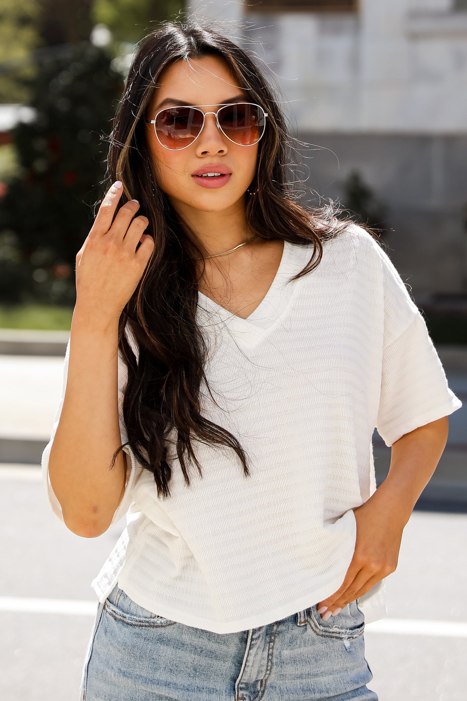 Caroline White Knit Tee