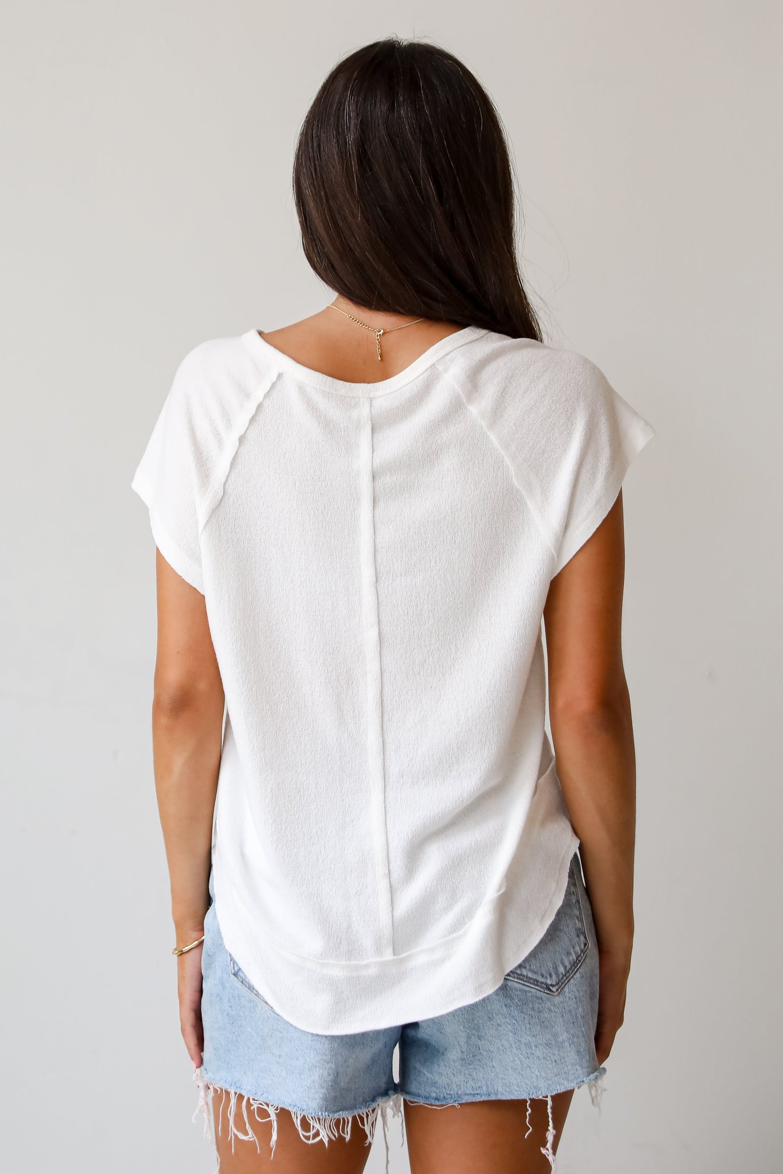 Kaylee White Knit Henley Tee - DU DEAL